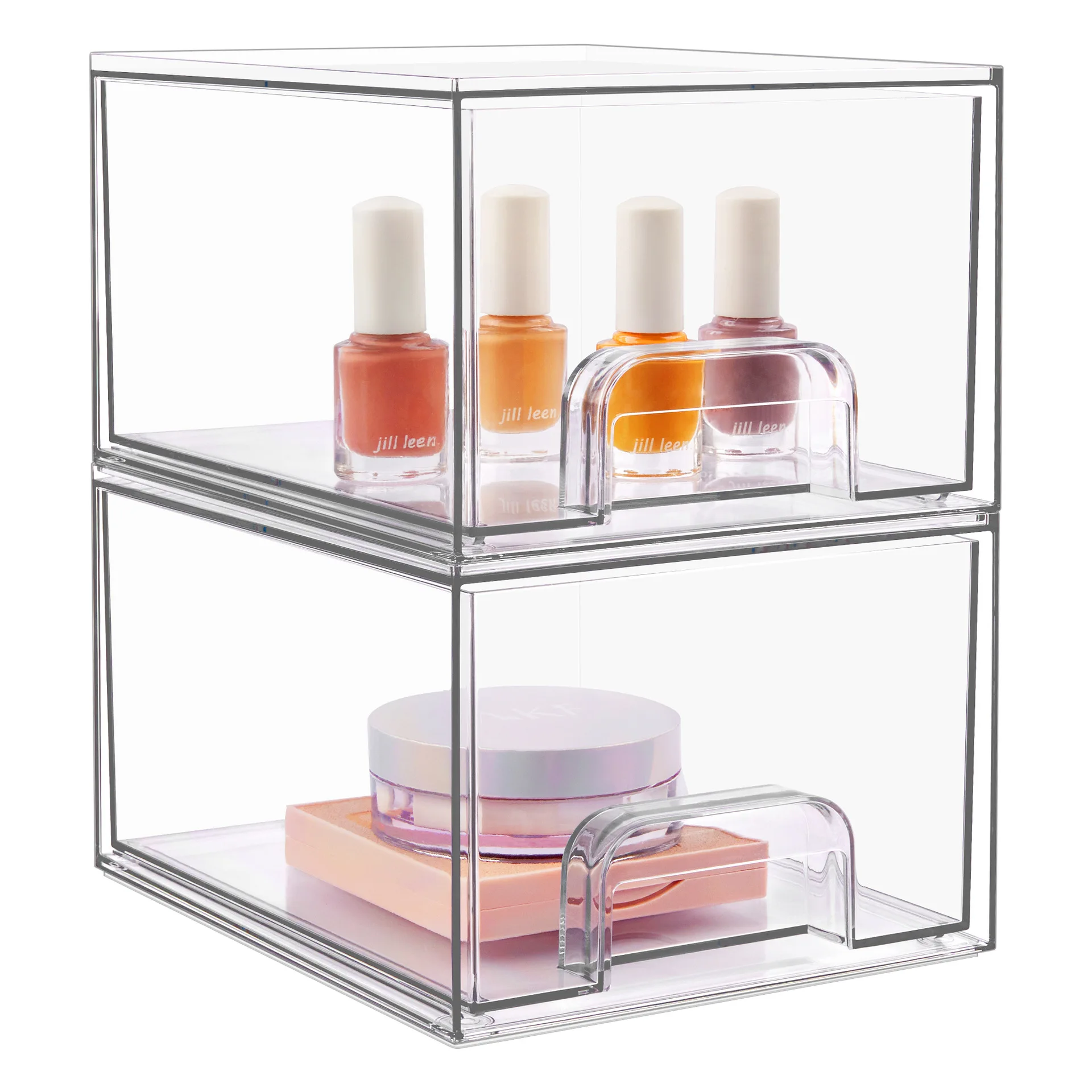 

Stackable Storage Drawers, Acrylic Organiser with 16 Non-slip Mat, Bathroom Organizer, Dresser, 2 Pack