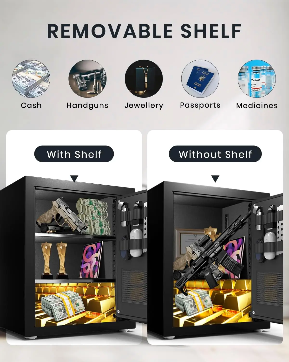 2.0 Cu ft Fingerprint Safe Box with Fireproof Bag, Key & Digital Keypad for Home Security