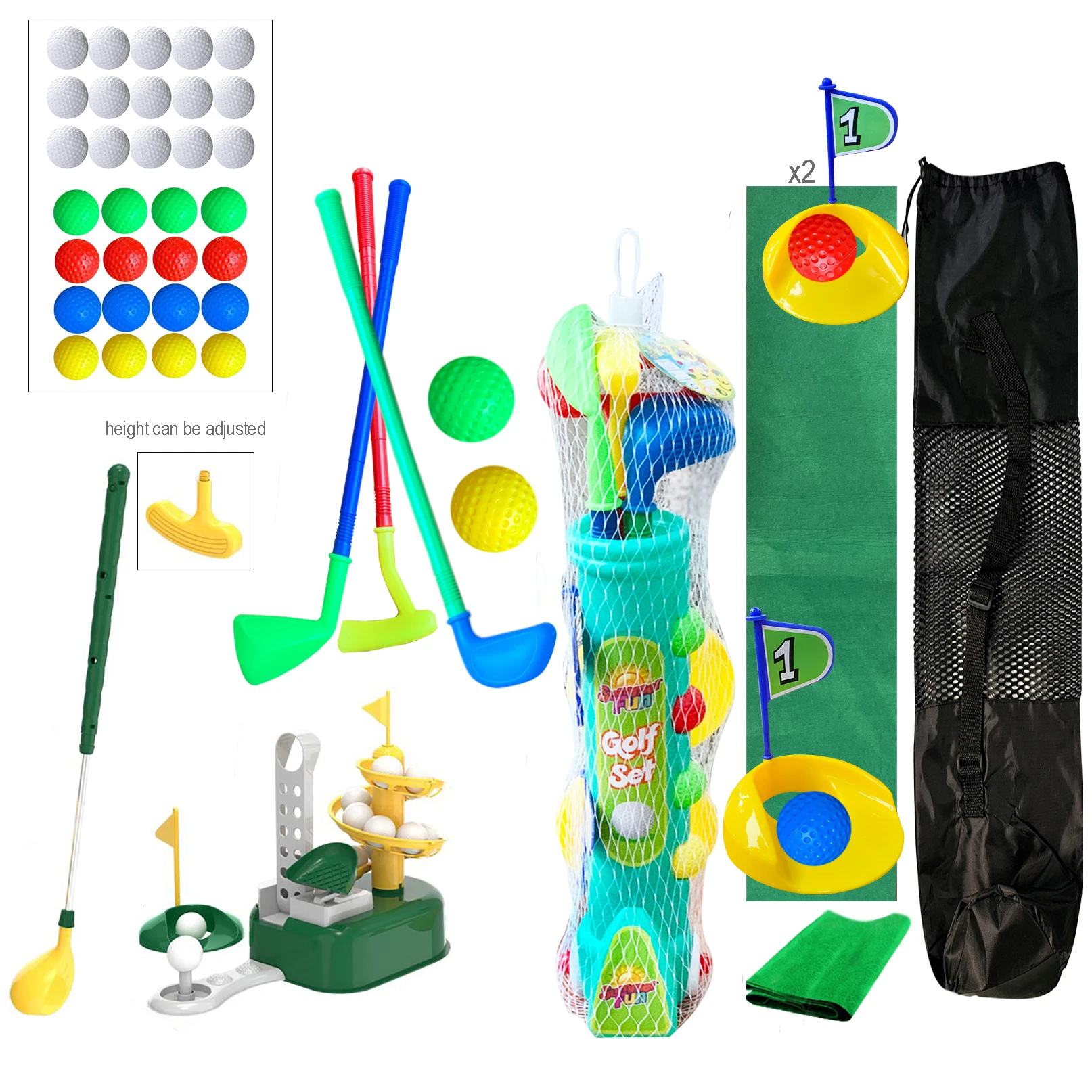 Garden Golf Toys Glof Launcher Shooting Practise For Toddlers  Children Sport Game Toys with Clubs Balls Green and Bag