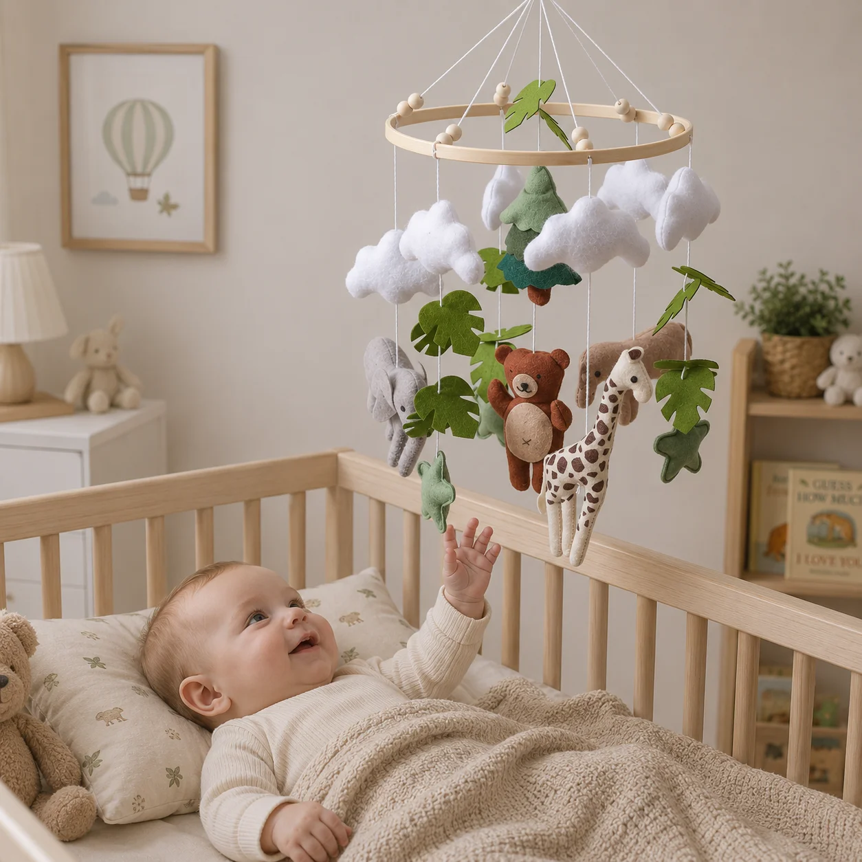 Handmade Safari Baby Mobile Felt Animals Crib Mobile Neutral Nursery Decor Baby Crib Toy Newborn Nursery Room Baby Shower Gift