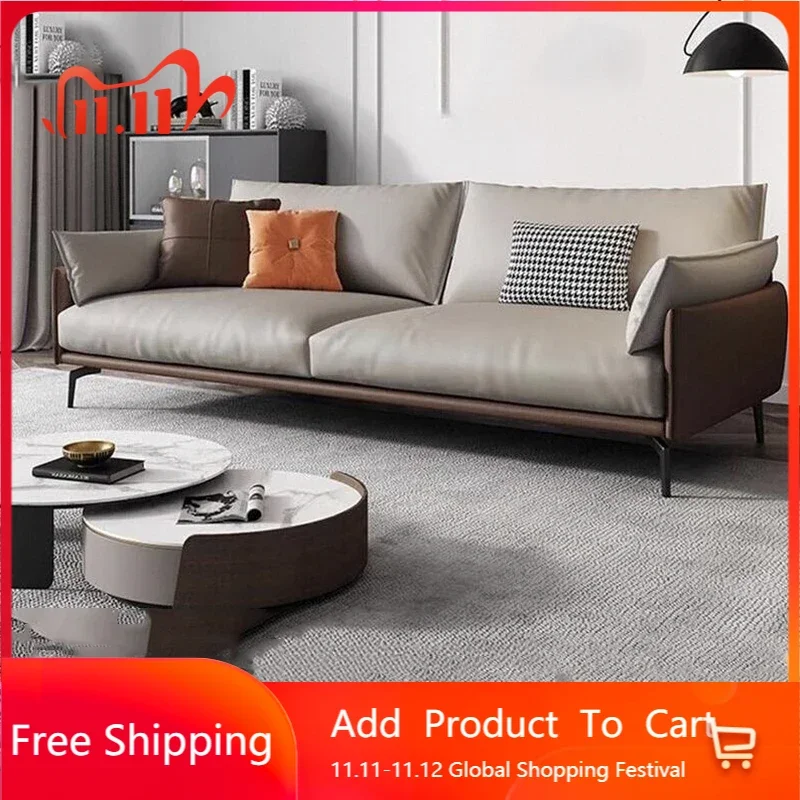 

Lounge Minimalist Living Room Sofas Luxury Leather Italian Individual Modern Sofas Designer Wood Ergonomic Divano Home Furniture