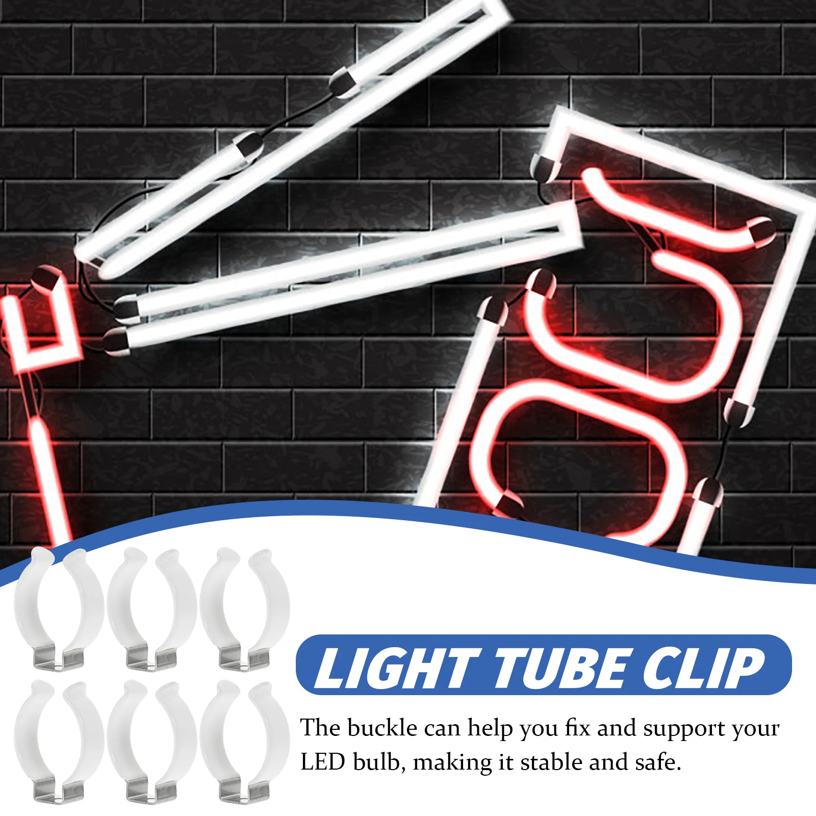 

6pcs LED Light Tube Protection Buckle Fluorescent Holder Bracket U Clip Lamp Base Socket Connector Plastic Finish