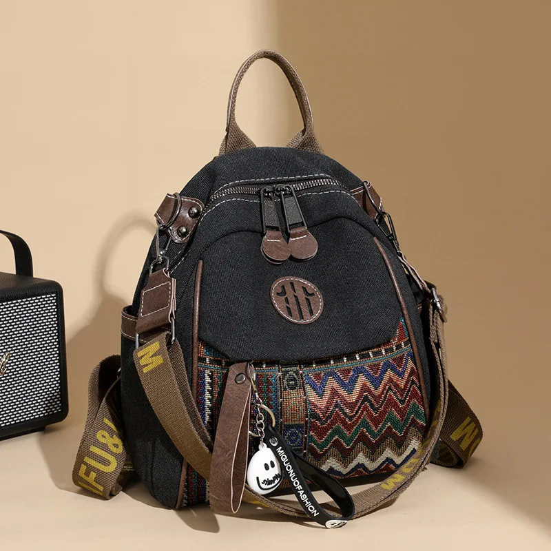 

Ethnic Style Simple Embroidery Personalized Denim Fabric Durable and Versatile Women's Backpack Travel Backpack