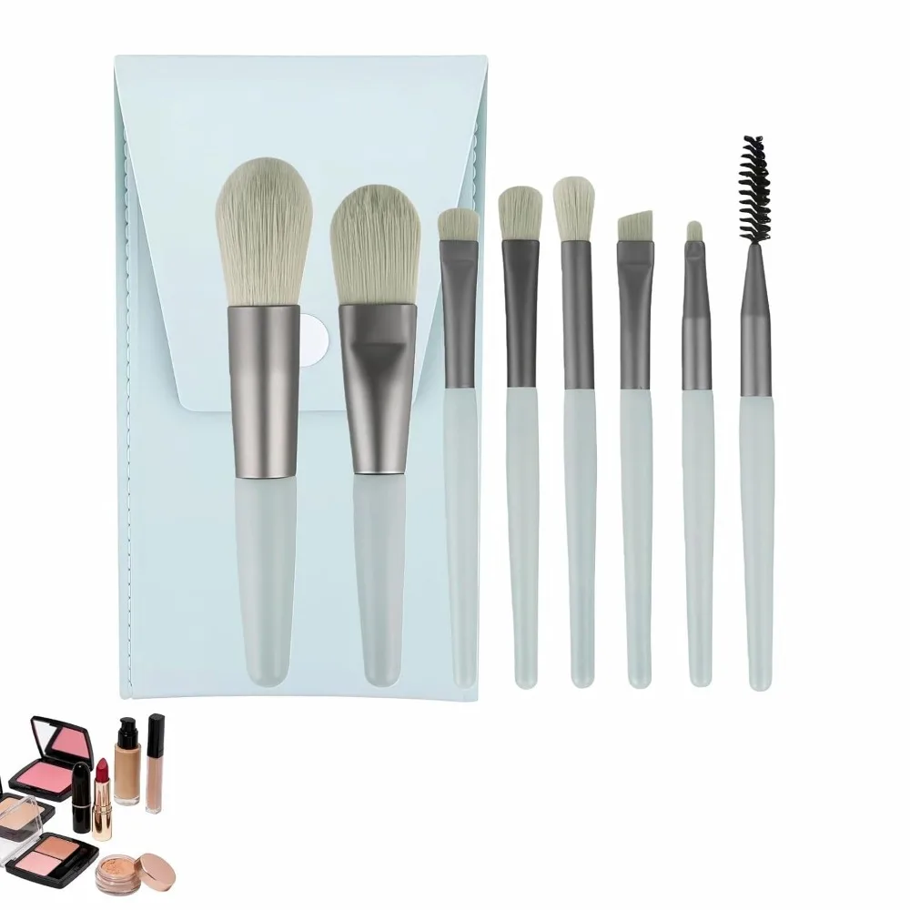 8-Piece Vegan Makeup Brush Set with Portable Case for Foundation, Blush, Eyeshadow - Ideal for Beginners and Sensitive Skin