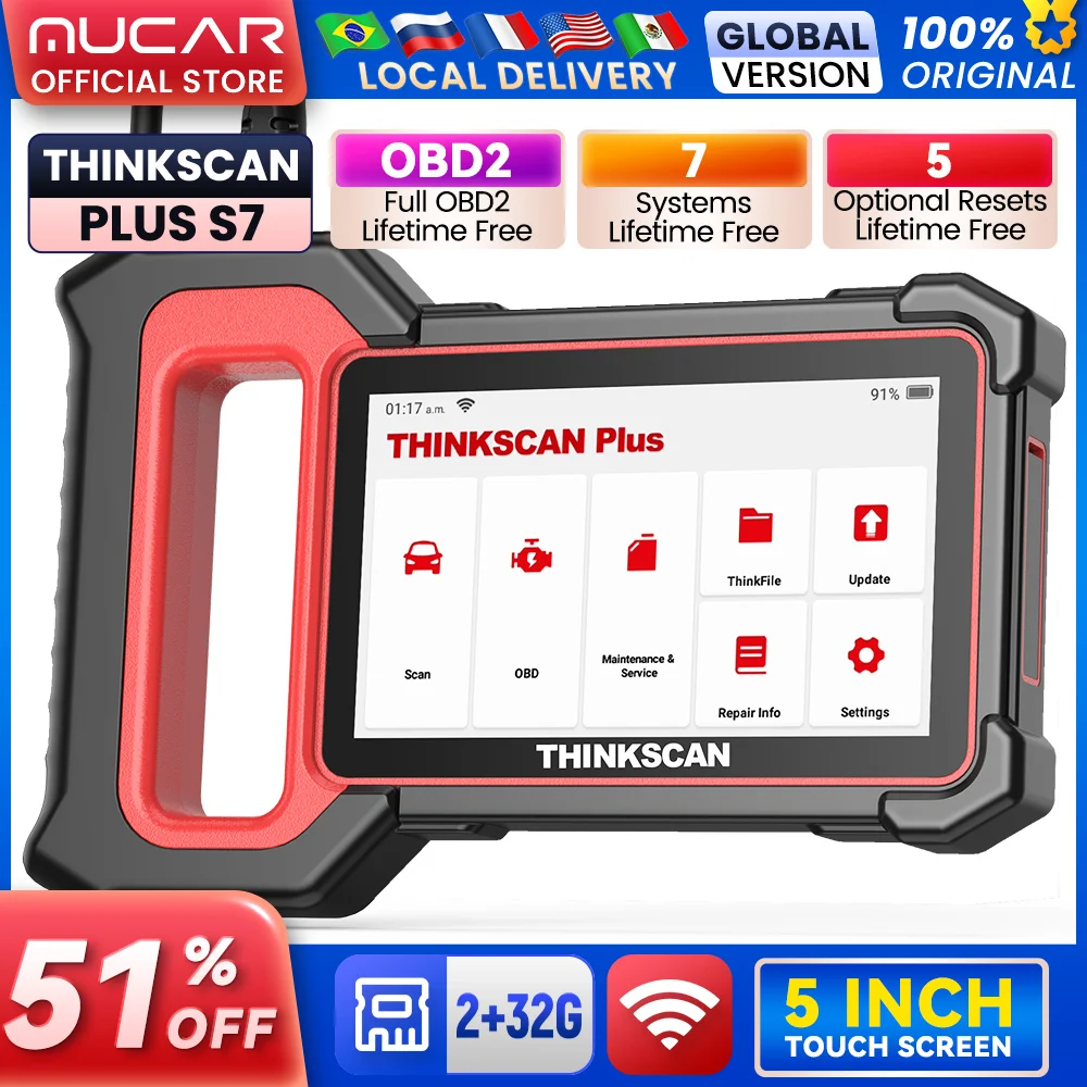 THINKSCAN PLUS S7 S6 S4 OBD2 Scanner ABS/SRS/TRANMISSION/ENGINE Code Scanner Live Data Diagnostic Tool Multi Services Scan Tool