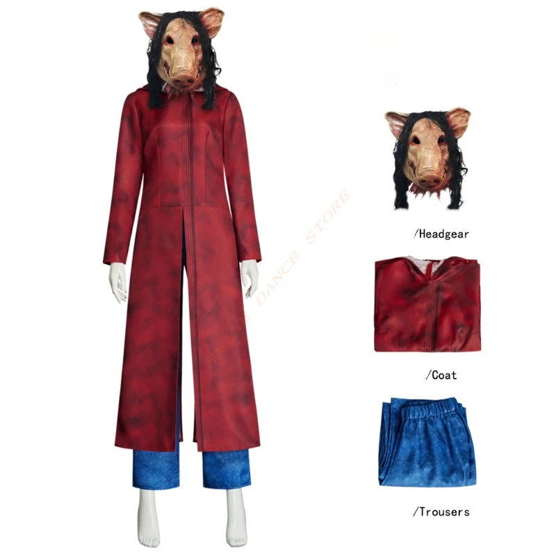 

Spot Pig Head Movie Saw Amanda Young Косплей Костюм Свинья Маски Cos Набор для мужчин Хэллоуин Карнавал Ужасы Ролевая игра Вечеринка Сцена