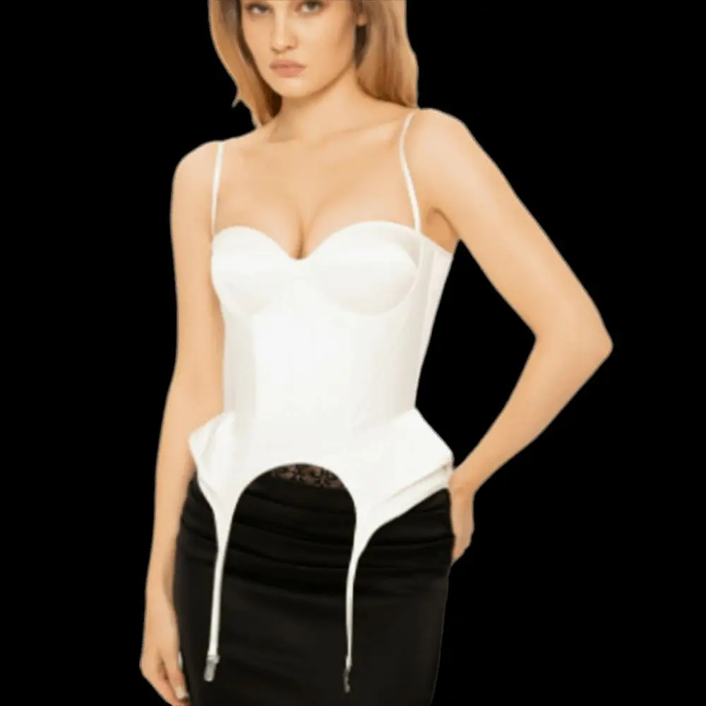 High Quality Solid Color Fishbone Croset Camis Tops Ribbons Design Slim Fit Backless Tops Lace Up Back Party Clubwear Club Wear