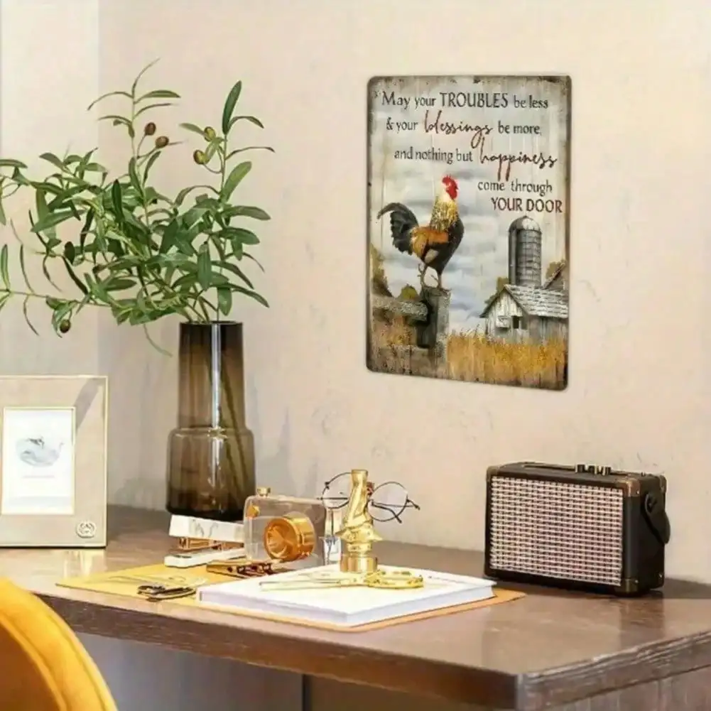 لوحة فنية جدارية على شكل ديك عتيقة لديكور المزرعة الريفية مع رسالة ملهمة لغرفة المعيشة وغرفة النوم والمطبخ #3