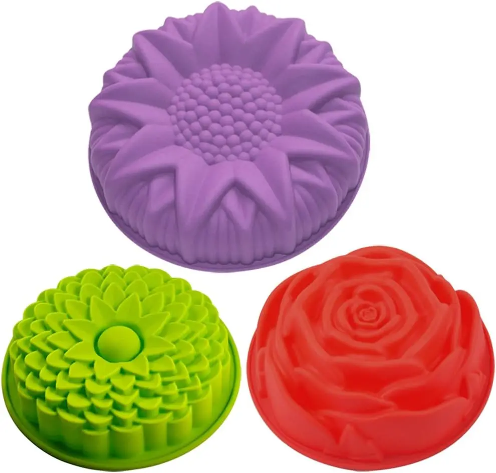 Blumenförmige Silikon-Backformen für Kuchen, Brot, Törtchen und Flan, Große Runde Sonnenblumen-, Chrysanthemen- und Rosenformen, Antihaft-Backbleche