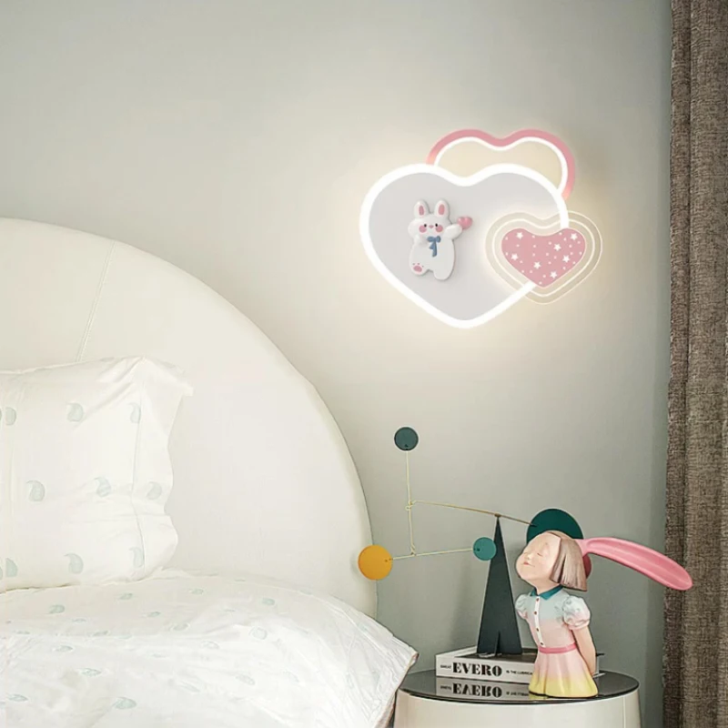 Children\'s Room Wall Lamps Cute Baby Room Princess Room Bedside Lamp LED Pink Bow Bunny Light Girl Bedroom Bedside Wall Lights