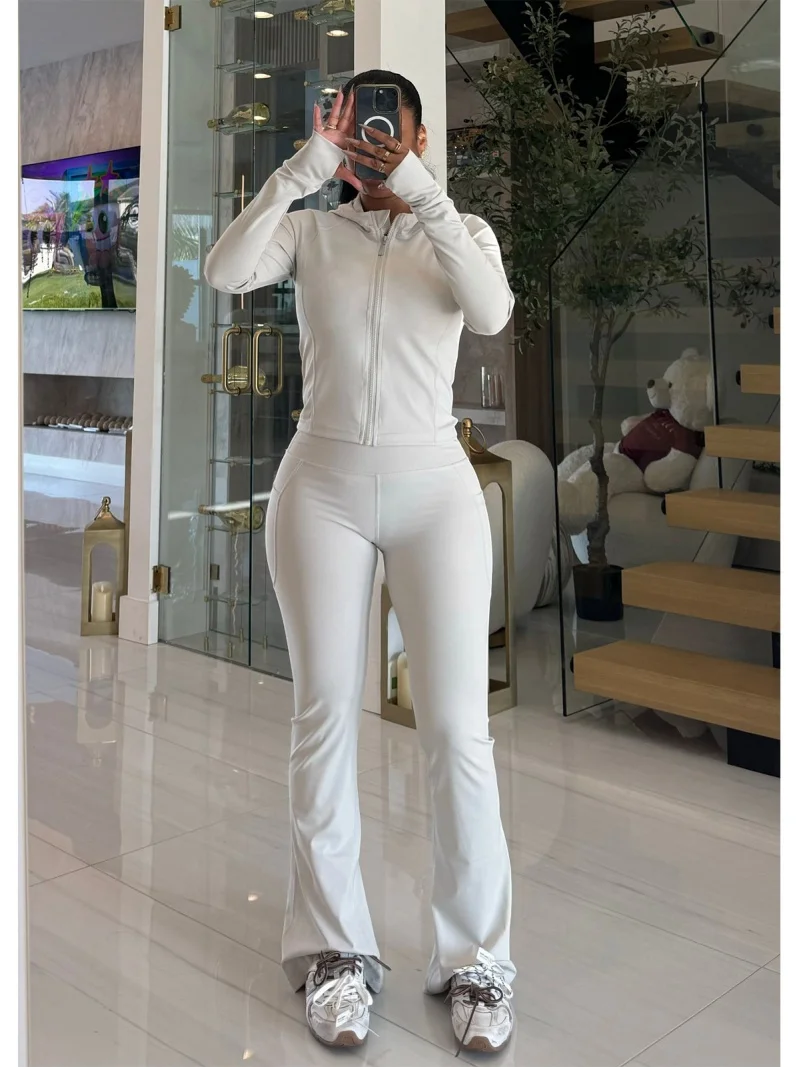 

Комплекты уличной одежды из 2 предметов для женщин: весенний костюм, толстовка на молнии с капюшоном и брюки, повседневные спортивные костюмы для женщин