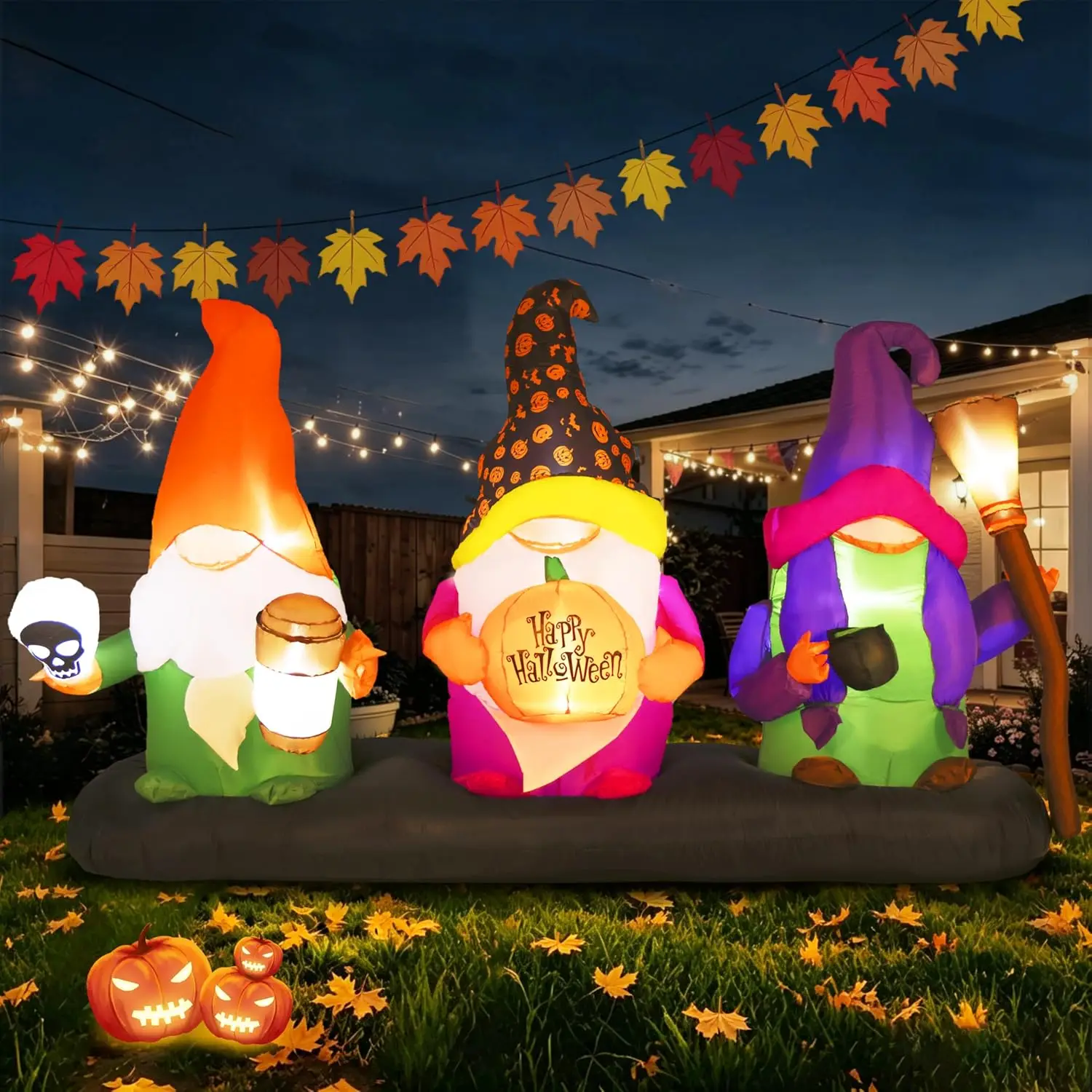 Halloween Inflatable Three Wizard Gnomes Outdoor Decoration 9.4 Ft Lighted Holiday Home Garden Decor