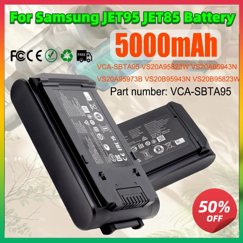 

21.6V 5000mAh Li-ion Battery Replacement For Samsung VCA-SBT95 Cordless Stick Vacuum JET95 JET85 VS20A95823W Vacuum Cleaner