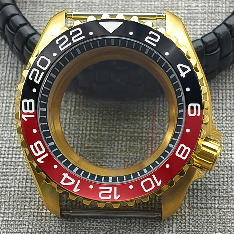 

42mm Golden SKX007 Watch Case Transparent Back Cover Fits NH35 NH36 7S 4R35 Movement Dome Double Sapphire Glass Men's Watch Case