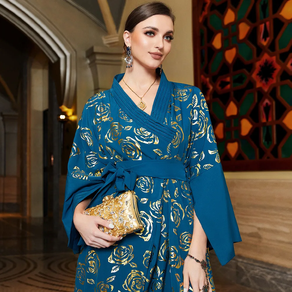 UNI Eid Ramadan musulman Abaya femmes fête Rose bronzant col montant prière maroc Abayas robes dubaï arabe robe robes