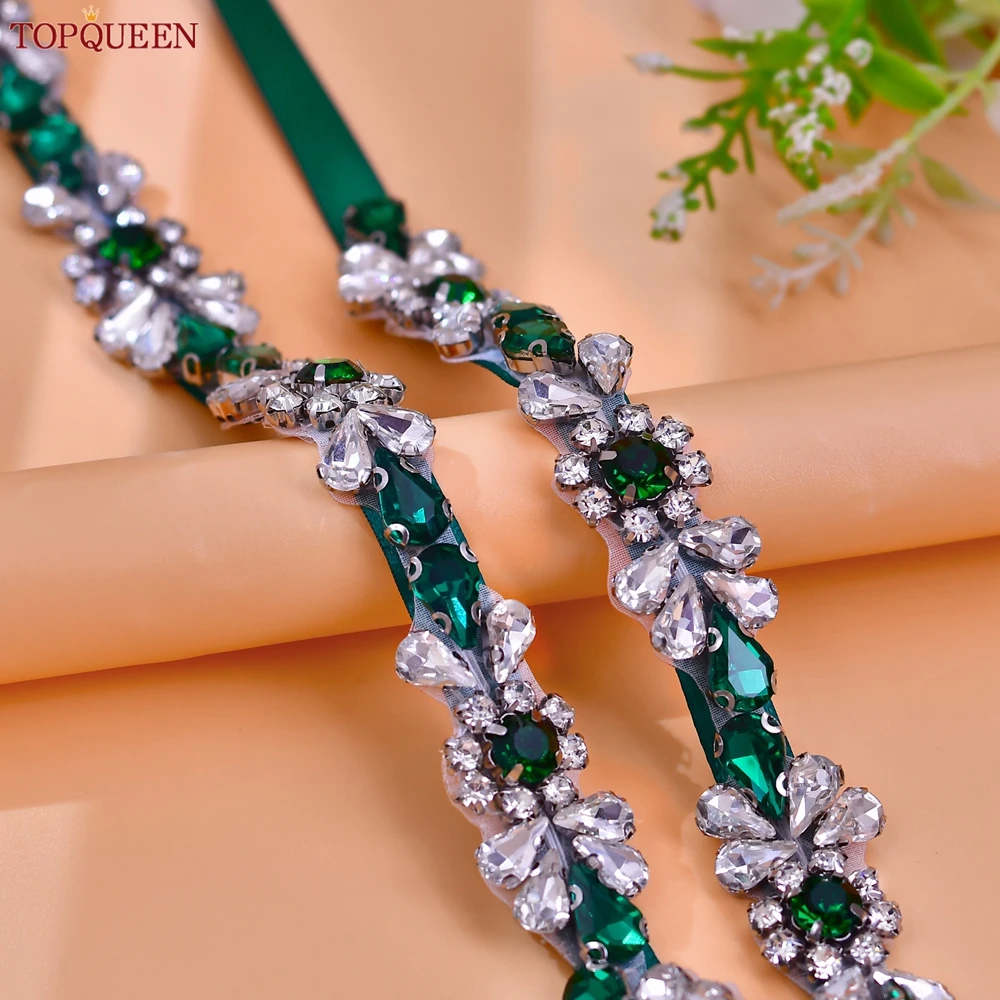 

TOPQUEEN Flower Rhinestone Modelling New Wedding Belt Long Diamond Applique Bridal Sash Stage Dress Waist Chain Thin Belt S154