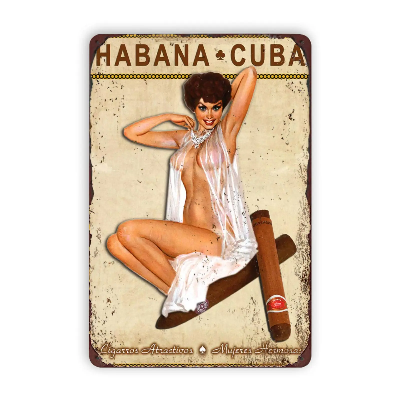 

Cigar Metal Signs Vintage Habana Pin Up Girl Wall Decor for Home Shop Man Cave Bar Lounge Room Garage Retro Tin Plaque 12"x8