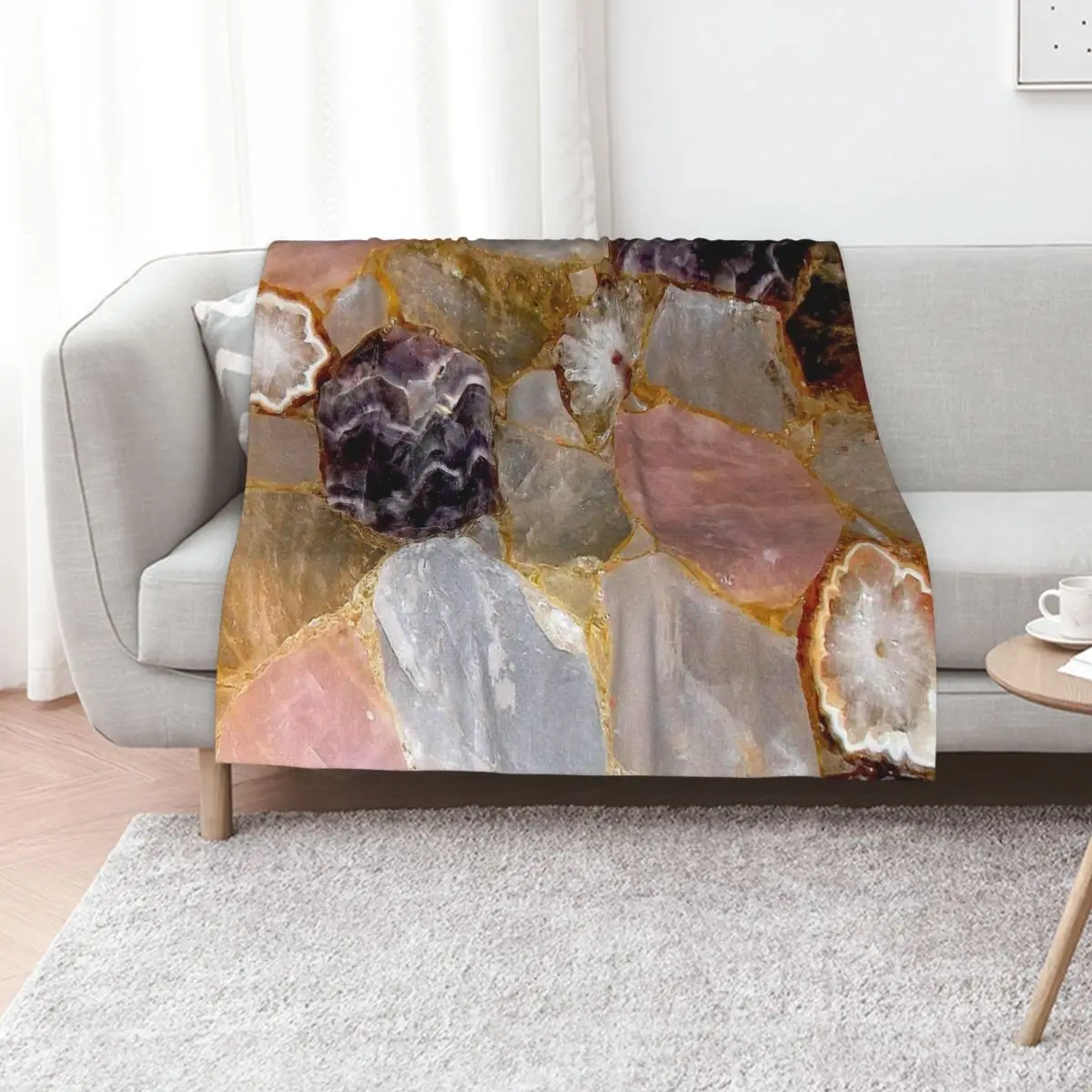 Rose Quartz, Amethyst, White Geode, Gemstone Throw Blanket Hair Furry Single Vintage Blankets