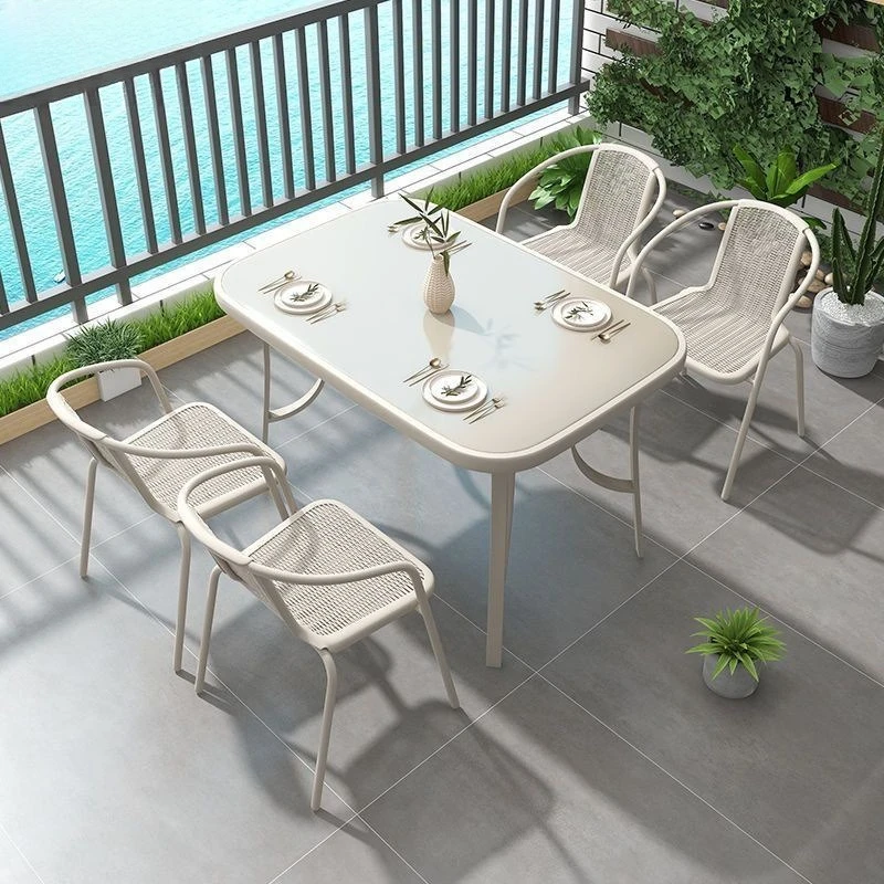 

Balcony dining chair table Outdoor table and chair combination Open-air courtyard Outdoor milk tea shop Leisure area layout Wrou