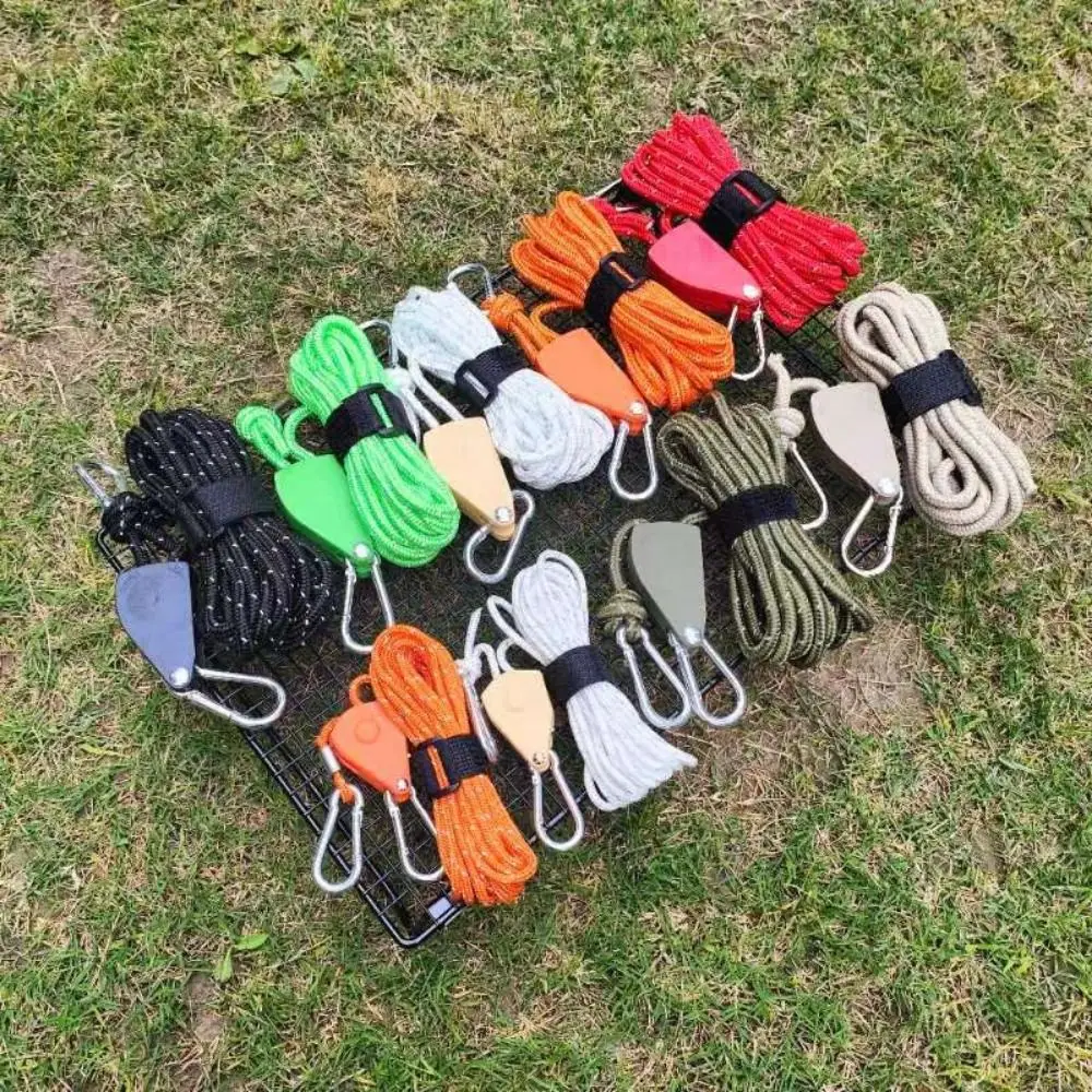4mm*2m Camping Tent Tie Down Rope Multicolors Reflective Tightener Fastening Pulley Ratchet Hangers Canopy Buckle Rope