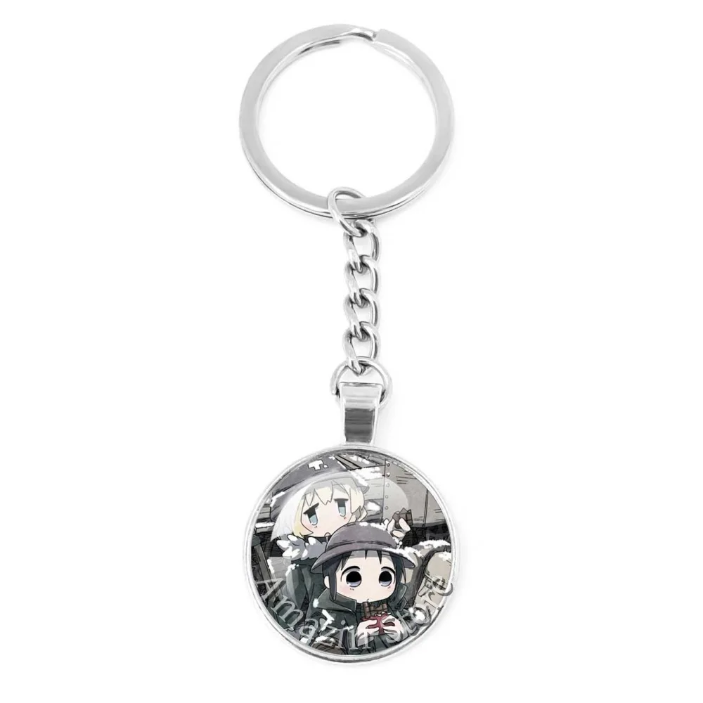 Llavero Redondo con Cadena Larga de 25MM, Diseño de Dibujos Animados de Shoujo Shuumatsu Ryokou, Edición Girls Last Tour ‌ Accesorios para colgantes, llaveros, regalos para fanáticos