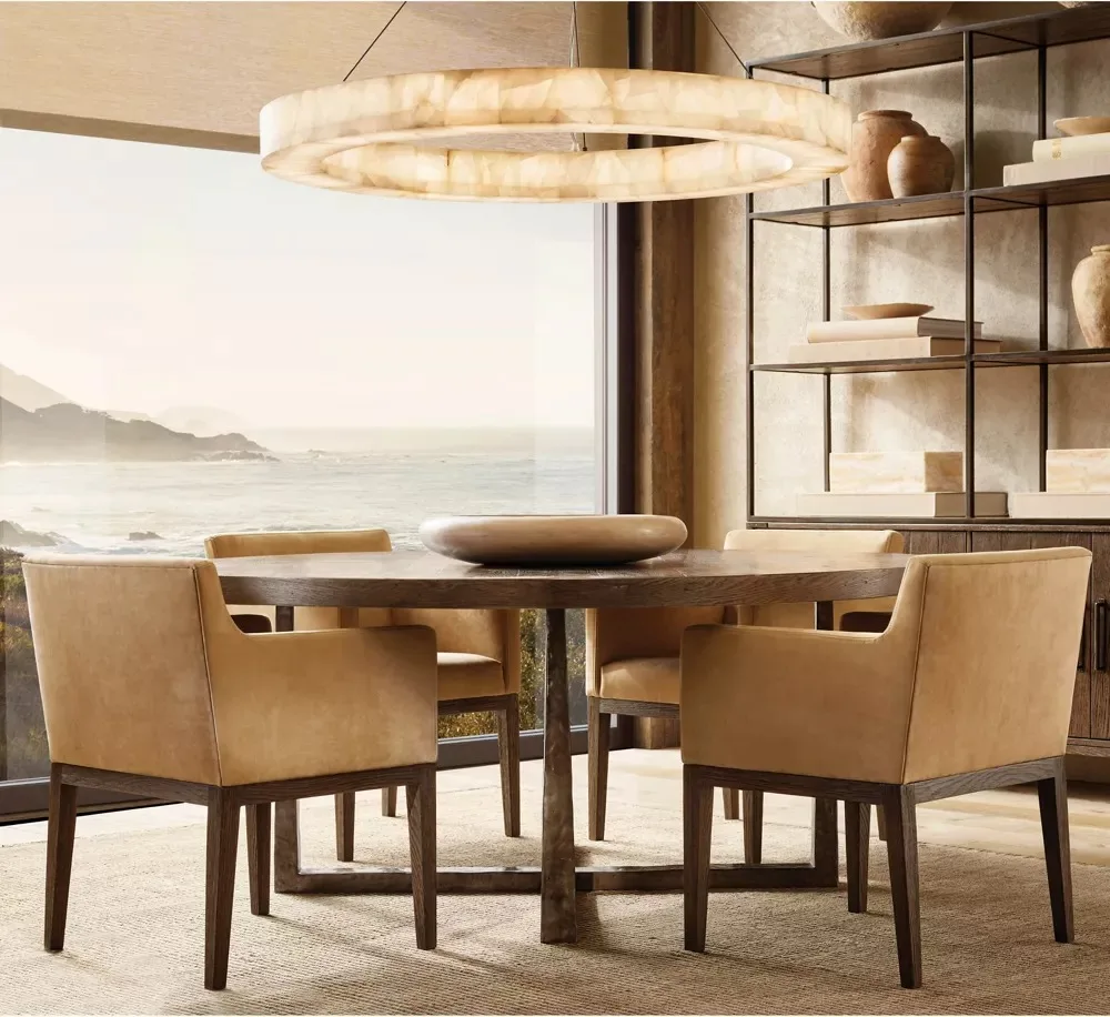 @#New Design Dining Room Luxury Exquisite High-grade Metal Forged Clean-lined Handcrafted Wooden  Dining Round Table