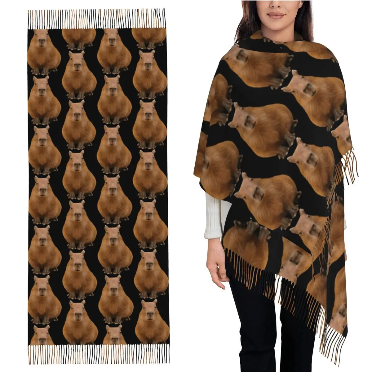 

Шарф капибары, шарфы с кисточками, женские мягкие теплые шали и накидки, большая осенне-зимняя шаль