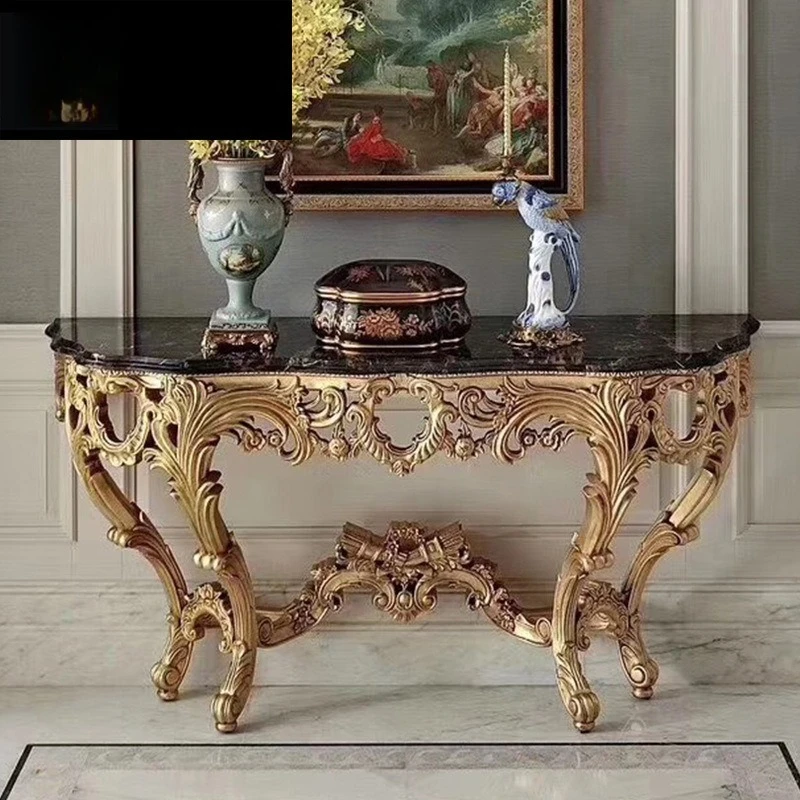Alexander European Foyer Furniture Villa Mahogany Carved Marble Entrance Platform Entrance Furniture