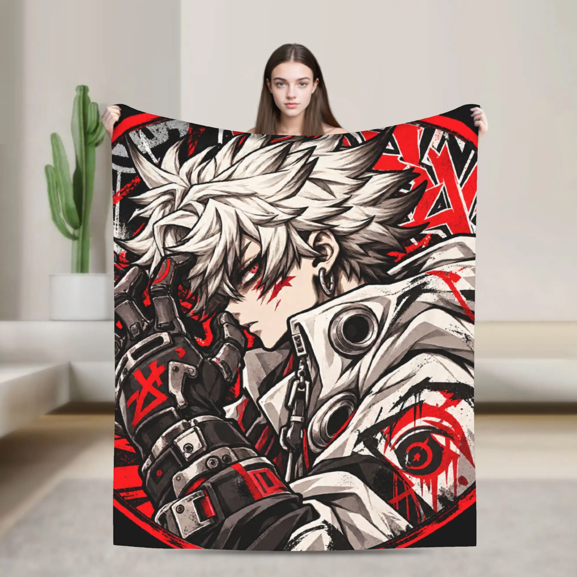 GACHIAKUTA Masked Man Red Runes Monochrome Anime Blankets Warm Soft  Throw Blanket Winter Children Couch Chair Novelty Bedspread