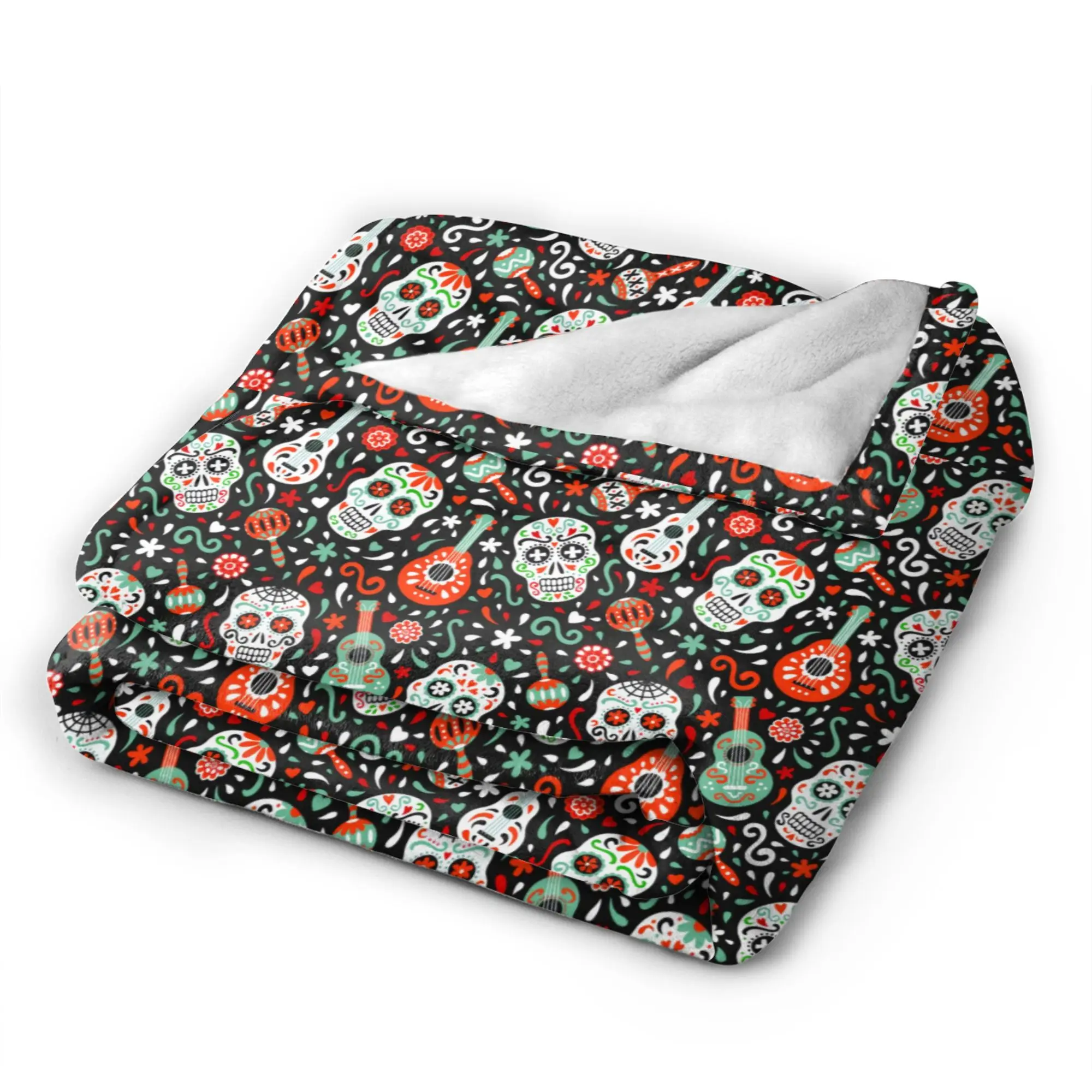 Day Of The Dead Sugar Skull Blanket Soft Flannel Fleece Warm Mexican Skeleton Gothic Throw Blankets for Car Bedding Sofa Quilt - view 4