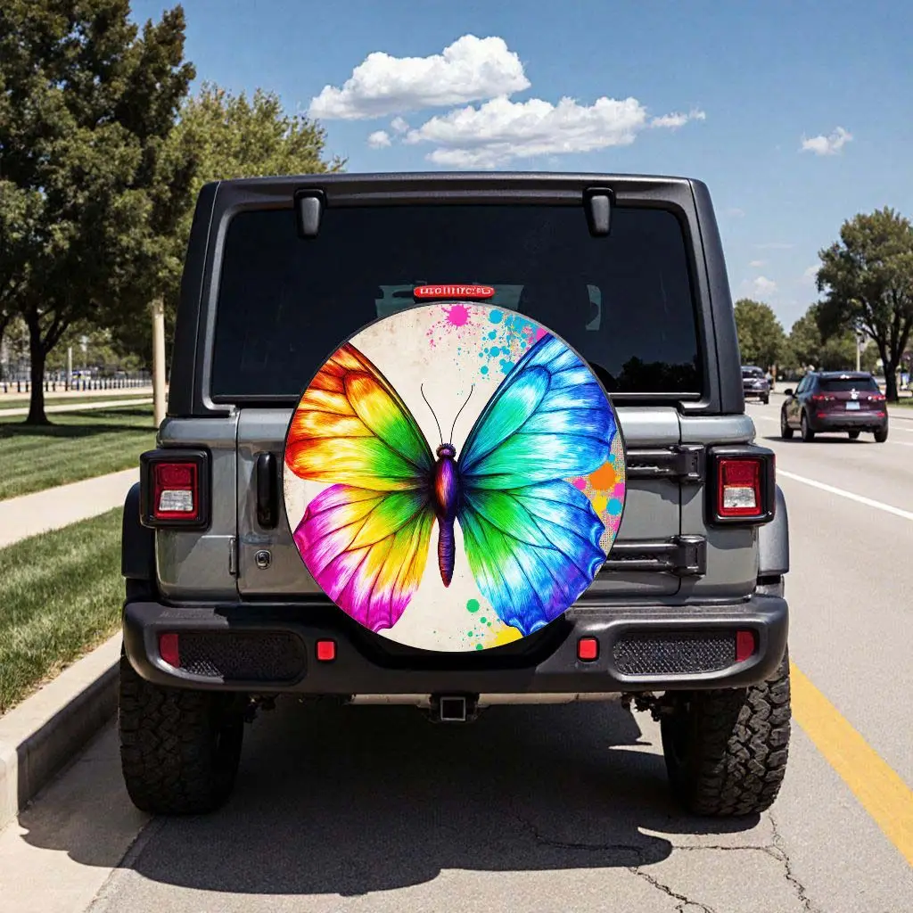 غطاء إطار بألوان مائية على شكل فراشة ملونة، واقي عجلة احتياطية متين لشاحنة SUV RV #2