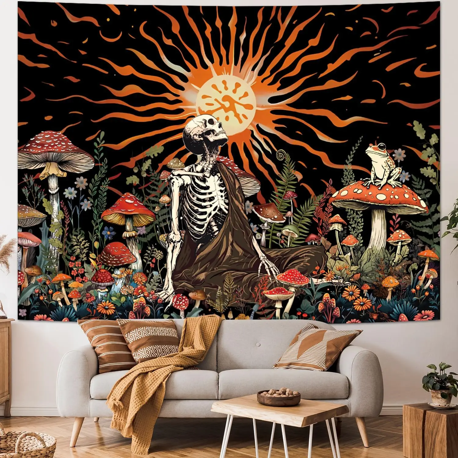 Tapestry Wall Bedroom Tapestry Vintage Skull Mushroom Sun Floral Skeleton Aesthetic Jungle Hanging Decor