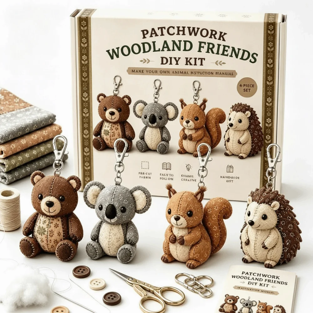 Pre-cut Fabric DIY Sewing Kit Easily Sewing Cartoon Animals Handmade Keychain Art Handcrafted Bird Cat Dogs Animal Keychain Kit