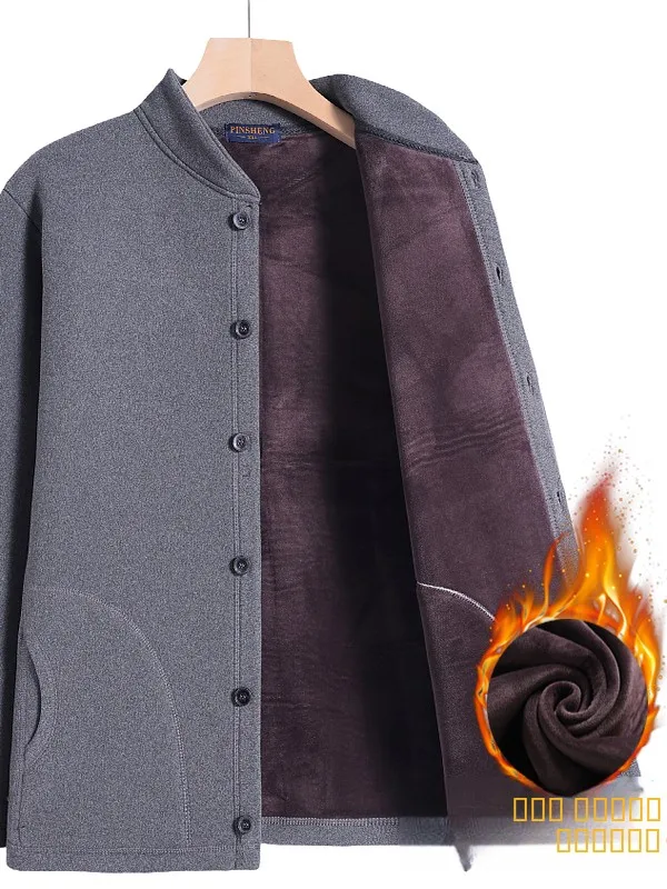 ملابس شتوية من Thiened Fce مبطنة بياقة واقفة من القطن Jaet للرجال في منتصف العمر والأب ملابس مخملية دافئة...