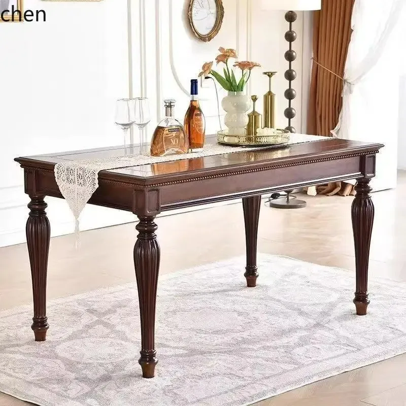 Vintage Small Wooden Bead Dining Table And Chairs Restaurant Rectangular Light Luxury Dining ChairsN1
