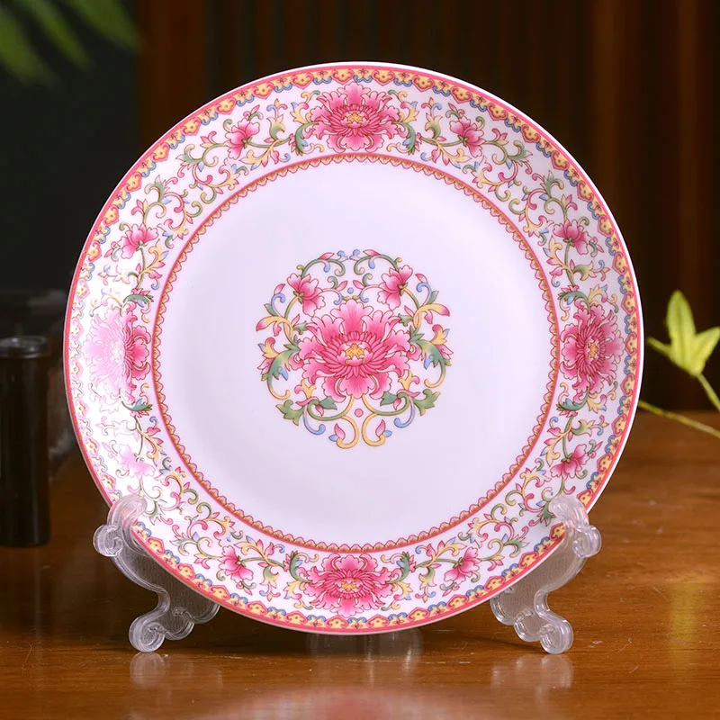 Jingdezhen Ceramic Household Dish Chinese Bone China Style Flat Plate Deep Enamel Color Rice Soup Antique Dinnerware Plates Gift