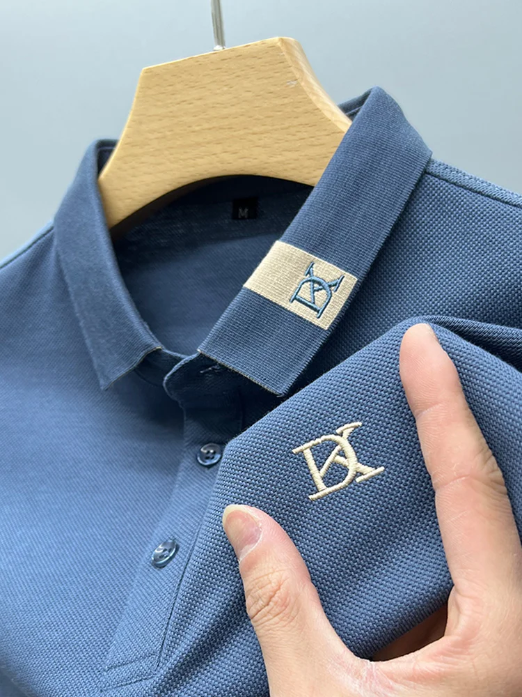 100% pure cotton short sleeved men's collar high-end polo shirt loose new embroidery business casual summer comfortable top