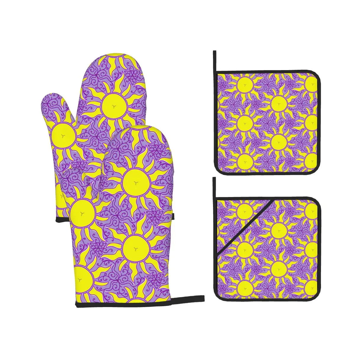 Rapunzel Sun Lantern Oven Mitts and Pot Holder Sets of 4 for Baking Kitchen Cooking Grilling Resistant Non-Slip Gloves
