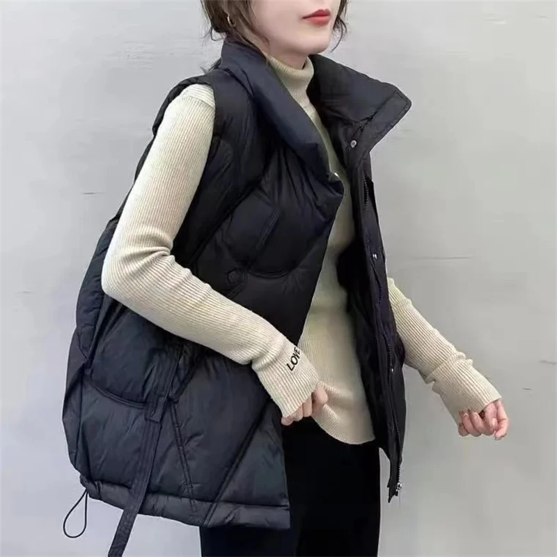 2024 New Women\'s Winter Puffer Vest Harajuku Loose Oversize Sleeveless Vest Coat Jacket Big Pocket Zipper Streetwear Waistcoat O