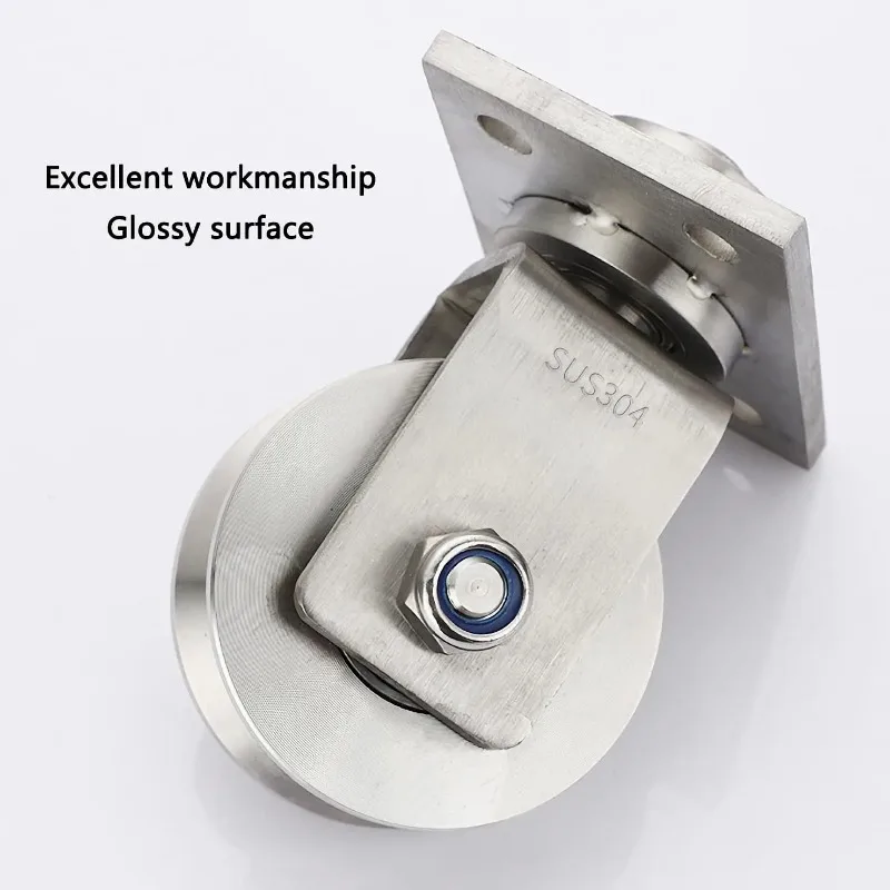 3 Inch 304 Stainless Steel H Groove Sliding Gate Roller with Plate Heavy Duty Guide Pulley Wheel for Swing Gate Lifting