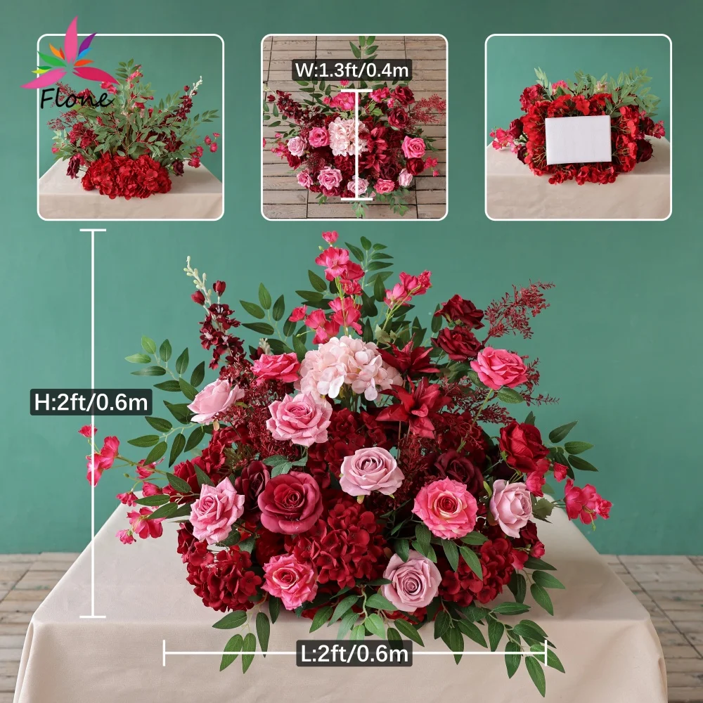 Proposal Decorations Customized Hot Pink Red Artificial Rose Hydrangea Floor Flower Arrangement for Wedding Event Decor HY3077 view 6