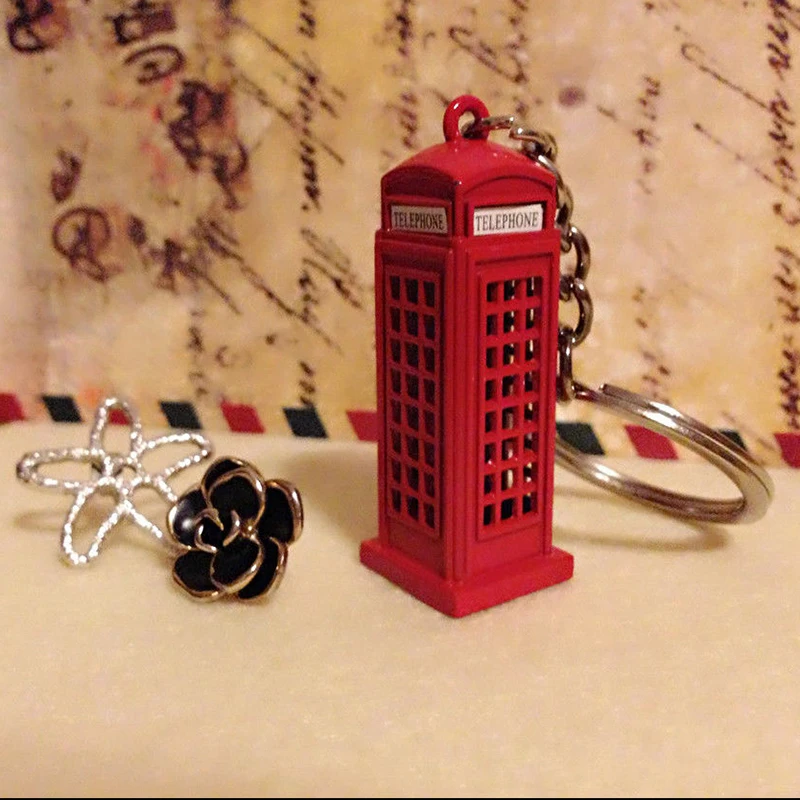 Vintage Telephone Booth British Miniature London Car Key Ring keychains Diecast Keychain Gift for Women Girls