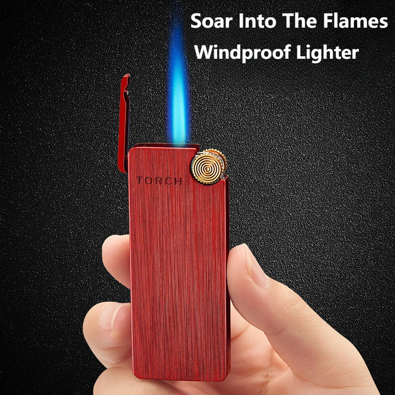 Creative Personality Inflatable Lighter Portable Ultra-thin Metal Slim Grinding Wheel Flint Lighter Smoking Accessories for Men