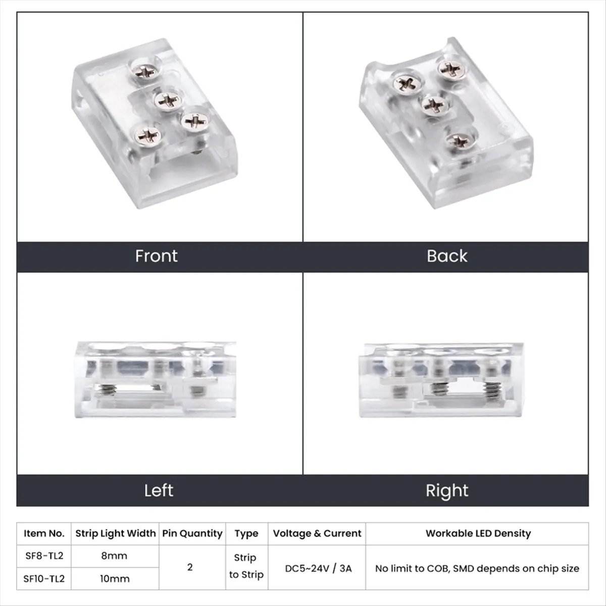 DT35！ 10pc LED Corner Connector with Screw Fixing 24V/5A 2P 8mm L T Connector for LED Strip Single Color COB IP20