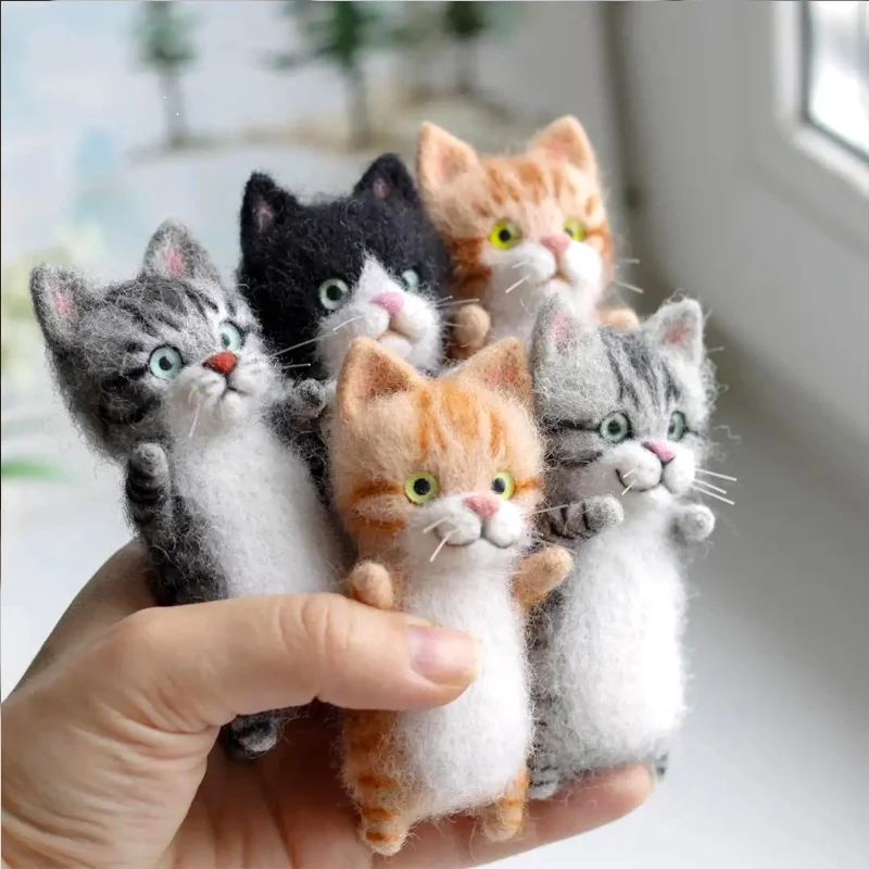 No Finish Fashion Siamese Hawksbail Tabby Civet Cat Kitty Wool Doll Women Handmade Needle Felt Kit Package DIY Kits For Beginner