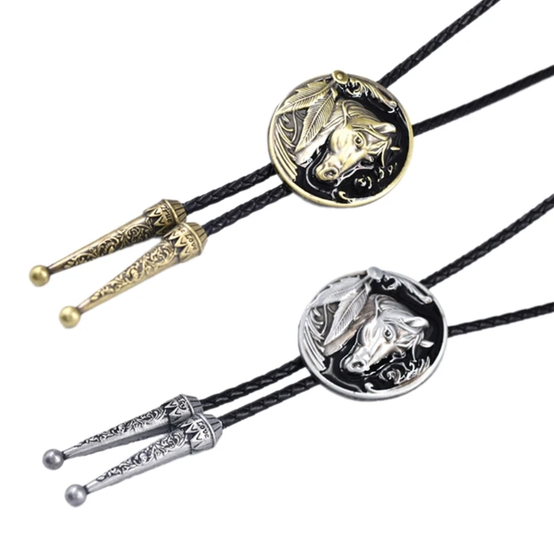 

Y166 2PCS Bolo Tie for Male Carnivals Necktie Relief Horse Head Buckle Bolo Tie for Shirt Sweater Decorative Necktie for Male