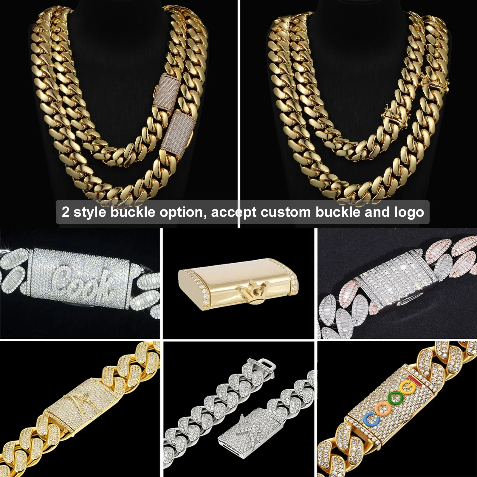 halloween   cadenas cubana Wholesale  Hop Jewelry Luxury 14K 18K 24K Gold Plated Choker Solid Miami Cuban Link