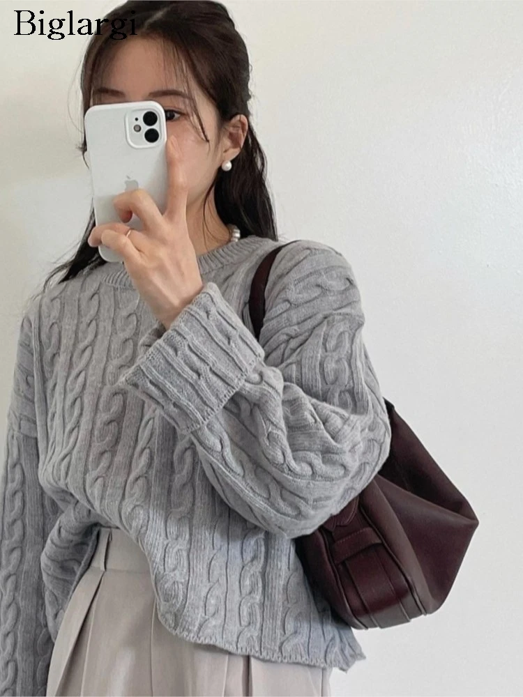 

Knitted Autumn Pullover Sweater Women Backless Split Fashion Loose Casual Ladies Cropped Sweaters Korean Style Woman Sweater