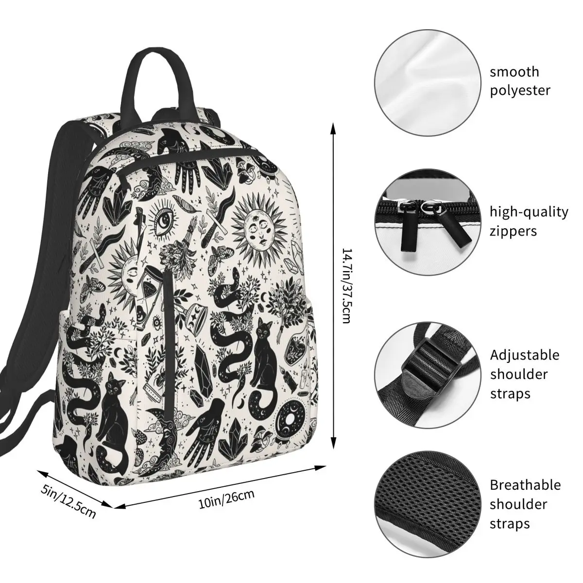 Witch Element Cat Snake Moon Backpack Student BookBag Kids School Bag Laptop Shoulder Bags Men Women