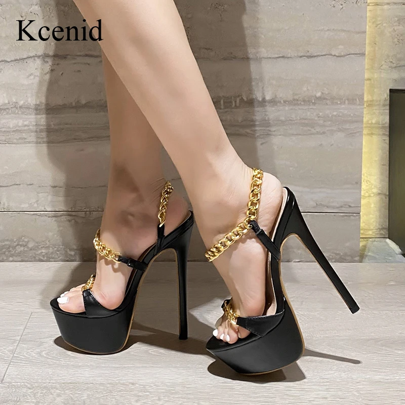 

Kcenid Fashion CHAIN Front Rear Strap Platform Sandals Women Round Toe Super High Heels Sexy Modern Sandals Summer Woman Shoes